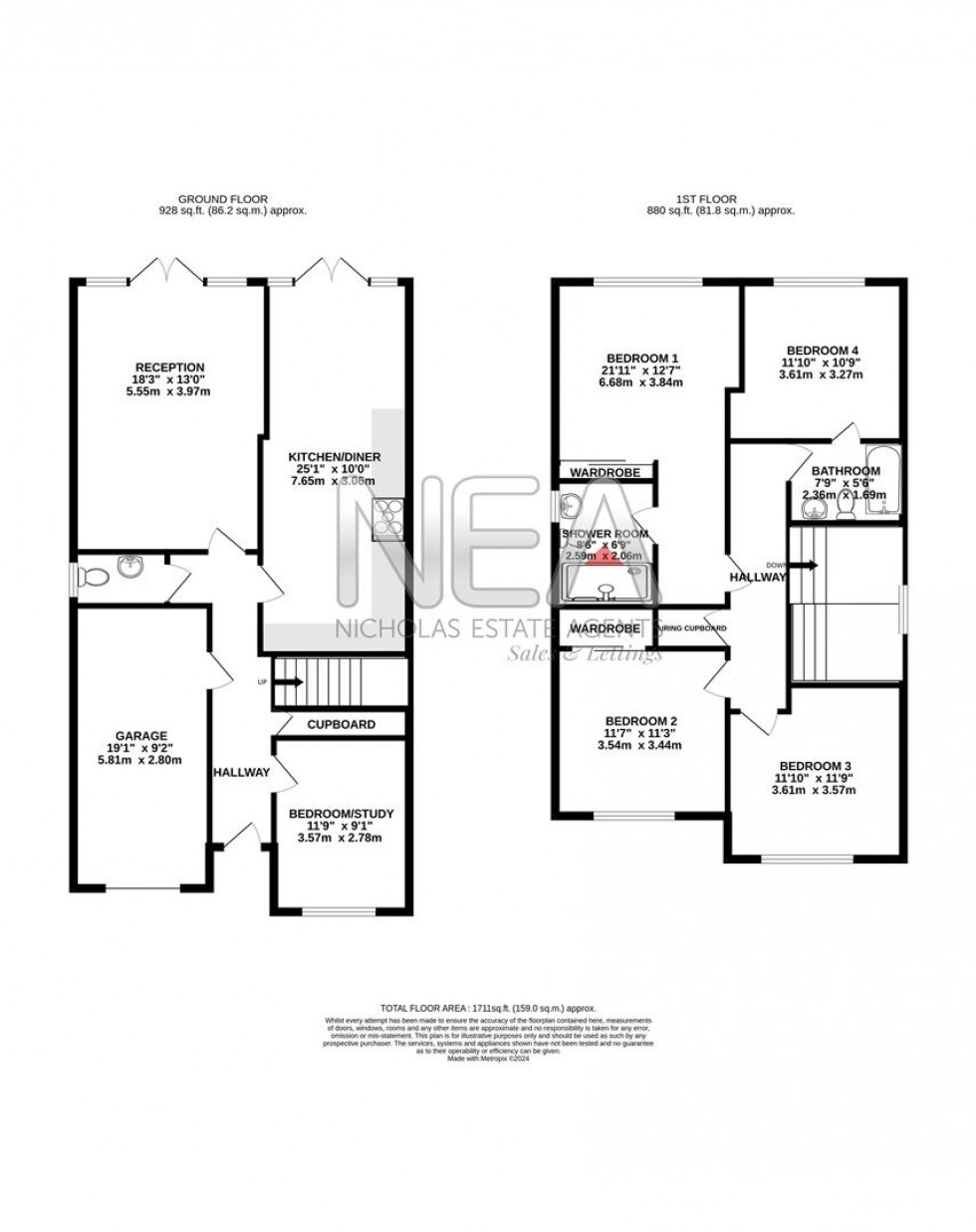 Floorplan for Fairfax Close, Caversham, Reading